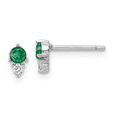 Sterling Silver Rhodium-plated Polished Green & White CZ Post Earrings