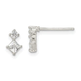 Sterling Silver Polished Two Square CZ Post Earrings