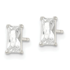Sterling Silver Polished 6x3mm Emerald-shape CZ Stud Earrings