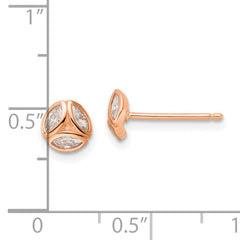 Sterling Silver Rose-tone Polished CZ Circle Post Earrings