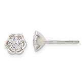 Sterling Silver Polished Floral CZ Post Earrings