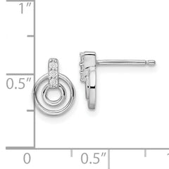 Sterling Silver Rhodium-plated Polished CZ Circles Post Earrings