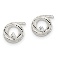 Sterling Silver Polished CZ Circle Post Earrings