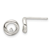 Sterling Silver Polished CZ Circle Post Earrings