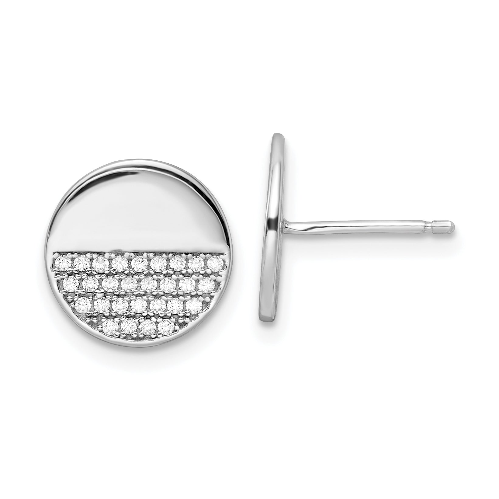 Sterling Silver Rhodium-plated Polished CZ Disc Post Earrings