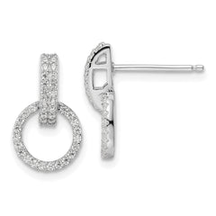 Sterling Silver Rhodium-plated Polished CZ Circle Post Dangle Earrings