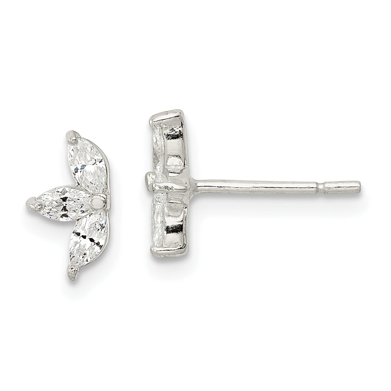 Sterling Silver Polished Marquise CZ Flower Post Earrings