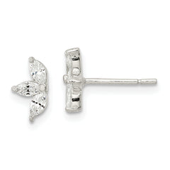 Sterling Silver Polished Marquise CZ Flower Post Earrings