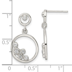 Sterling Silver Polished CZ Circle Dangle Post Earrings