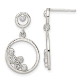 Sterling Silver Polished CZ Circle Dangle Post Earrings