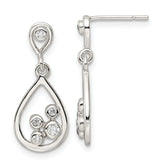 Sterling Silver Polished CZ Teardrop Dangle Post Earrings