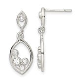 Sterling Silver Polished CZ Oval Dangle Post Earrings