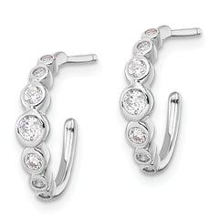 Sterling Silver Rhodium-plated CZ Post Hoop Earrings