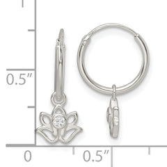 Sterling Silver Polished CZ Dangle Lotus Endless Hoop Earrings