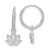 Sterling Silver Polished CZ Dangle Lotus Endless Hoop Earrings