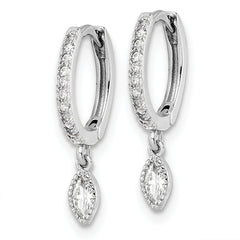 Sterling Silver Rhodium-plated Polished CZ Hinged Hoop Earrings