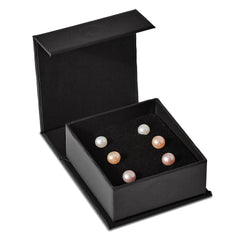 Sterling Silver Rhodium-plated 6-7mm White, Pink and Purple Button Freshwater Cultured Pearl Set of 3 Post Earrings
