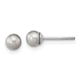 Sterling Silver Rhodium-plated 4-5mm Grey Round Freshwater Cultured Pearl Post Earrings