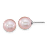 Sterling Silver Rhodium-plated 9-10mm Purple Round Freshwater Cultured Pearl Post Earring