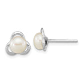 Sterling Silver Rhodium-plated 6-7mm White Button Freshwater Cultured Pearl Post Earrings