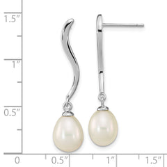 Sterling Silver Rhodium-plated 7-9mm White Teardrop Freshwater Cultured Pearl Post Dangle Earrings