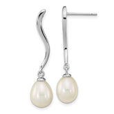 Sterling Silver Rhodium-plated 7-9mm White Teardrop Freshwater Cultured Pearl Post Dangle Earrings