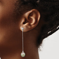 Sterling Silver Rhodium-plated 9-10mm Black Teardrop Tahitian Saltwater Cultured Pearl Post Dangle Earrings
