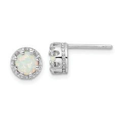 Sterling Silver Rhodium-plated Polished Created Opal Post Earrings