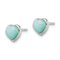 Sterling Silver Rhodium-plated Polished Larimar Heart Post Earrings