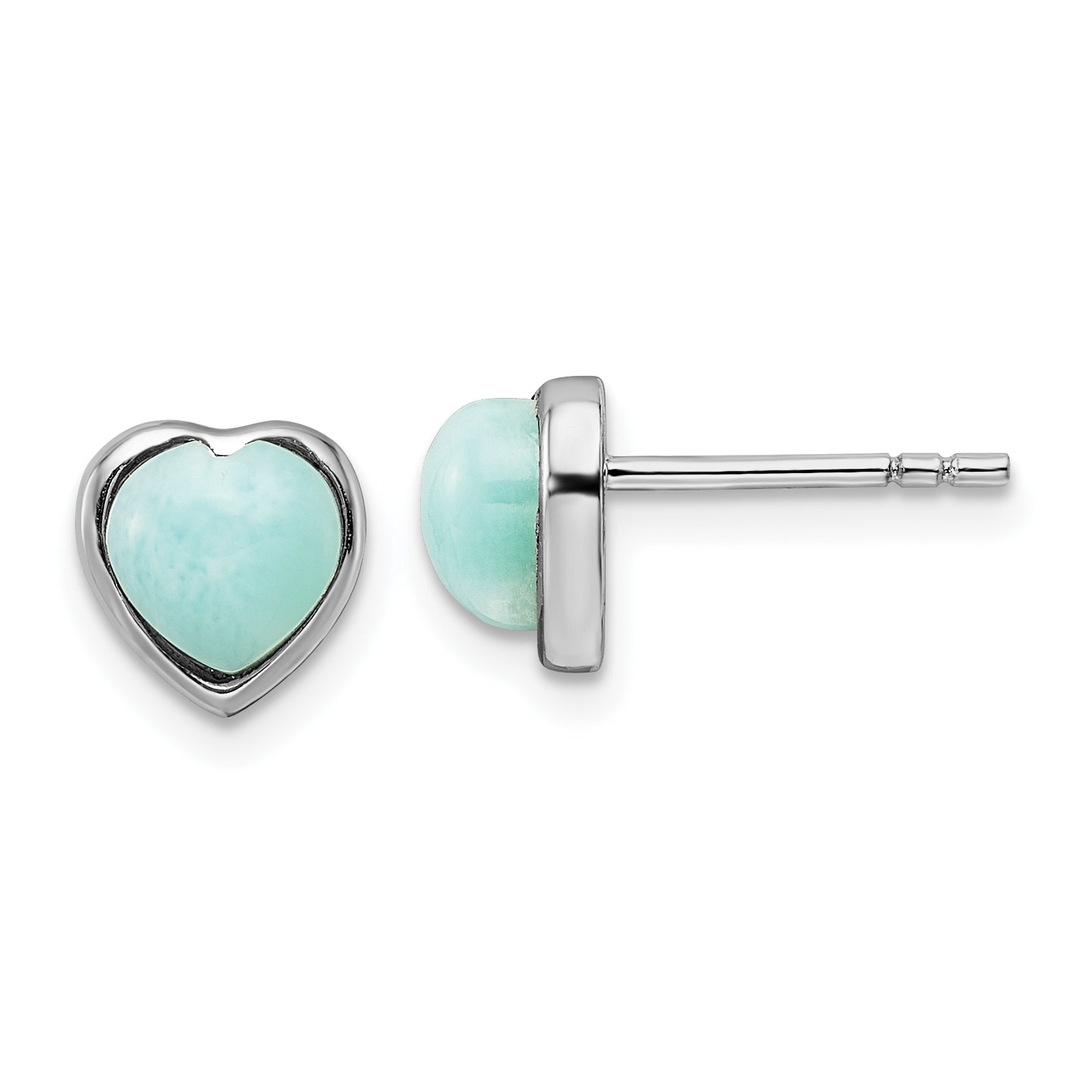 Sterling Silver Rhodium-plated Polished Larimar Heart Post Earrings