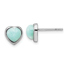 Sterling Silver Rhodium-plated Polished Larimar Heart Post Earrings