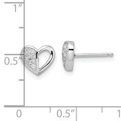 Sterling Silver Rhodium-plated CZ Heart Post Earrings