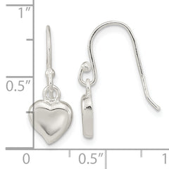 Sterling Silver Polished Heart Dangle Shephard Hook Earrings