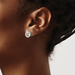 Sterling Silver Polished CZ Love Post Earrings