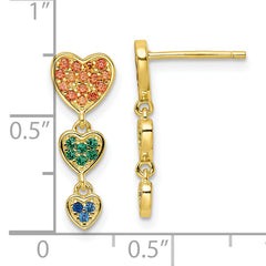 Sterling Silver Gold Tone Multicolor CZ Hearts Post Dangle Earrings