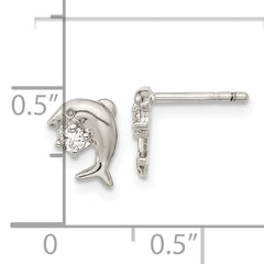 Sterling Silver Rhodium-plated CZ Dolphin Post Earrings