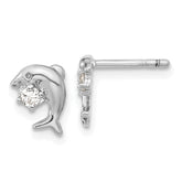 Sterling Silver Rhodium-plated CZ Dolphin Post Earrings