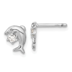 Sterling Silver Rhodium-plated CZ Dolphin Post Earrings