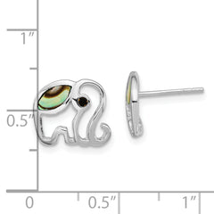 Sterling Silver RH-plated Abalone Elephant Post Earrings