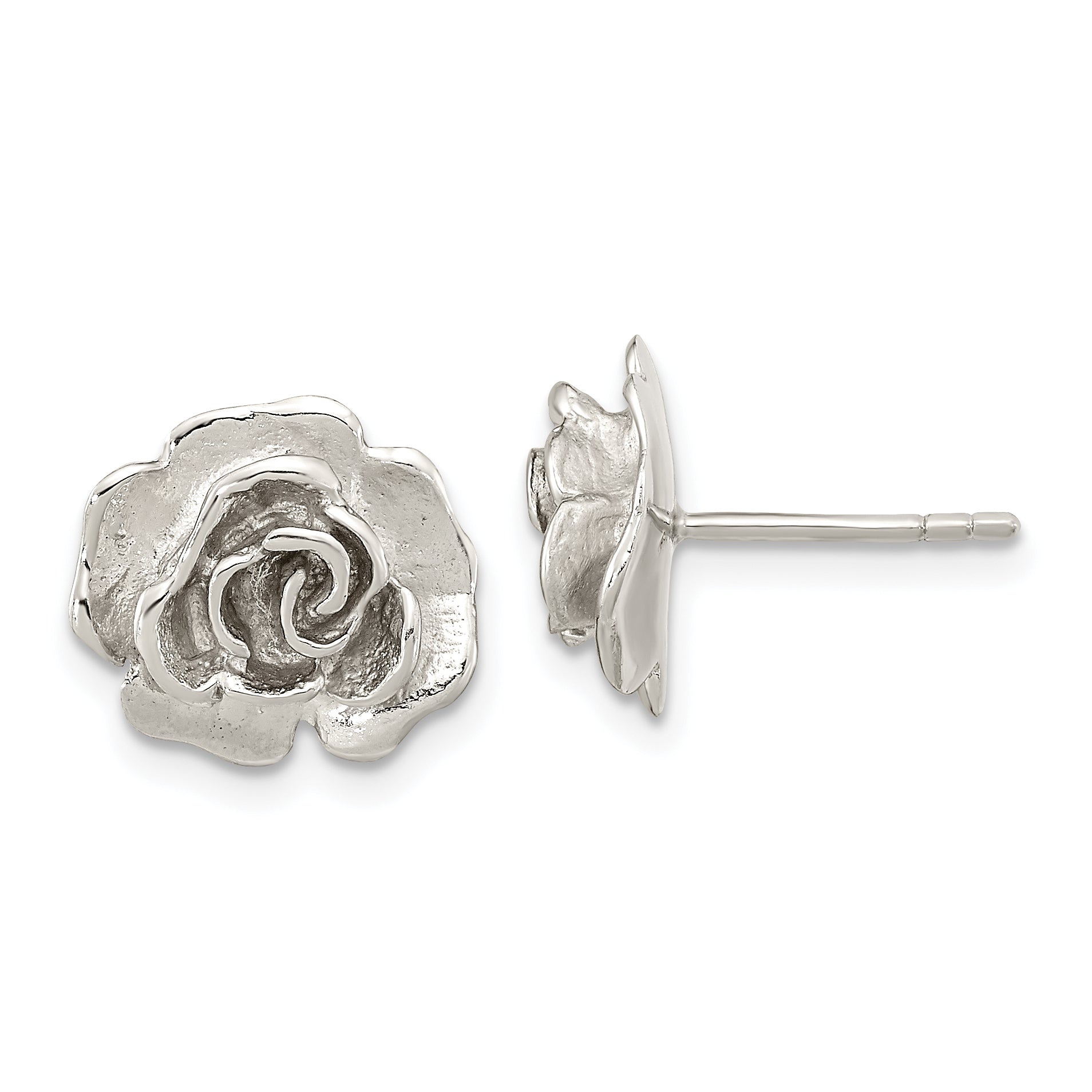 Sterling Silver Rhodium-plated Rose Post Earrings