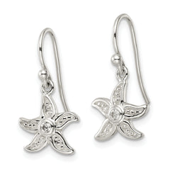 Sterling Silver Textured CZ Center Starfish Shepherd Hook Earrings