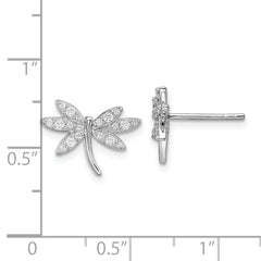 Sterling Silver Rhodium-plated CZ Dragonfly Post Earrings