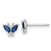 Sterling Silver Rhodium-plated Blue & White CZ Butterfly Post Earrings