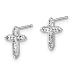Sterling Silver Rhod-plated Polished CZ Passion Cross Post Earrings