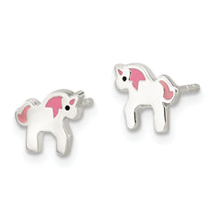 Sterling Silver Polished Multi-color Enameled Unicorn Children's Post Earrings