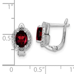 SS RH-plated 2.32t.w. Garnet/White Topaz Oval Hinged Earrings