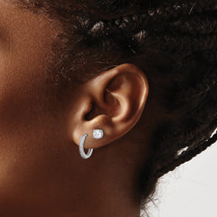 Sterling Silver Rh-plated CZ 2mm Hoop and 5mm Stud Post Earring Set