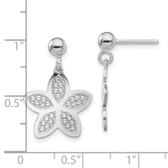 Sterling Silver Rhodium Plated Polished Beaded Flower Earrings