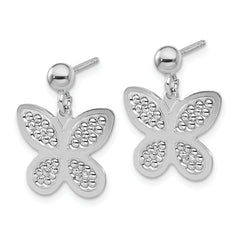 Sterling Silver Rhodium Plated Polished Beaded Butterfly Earrings