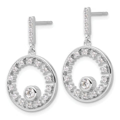 Pure Fire Sterling Silver Rhodium-plated Fancy Circle CZ Dangle Post Earrin